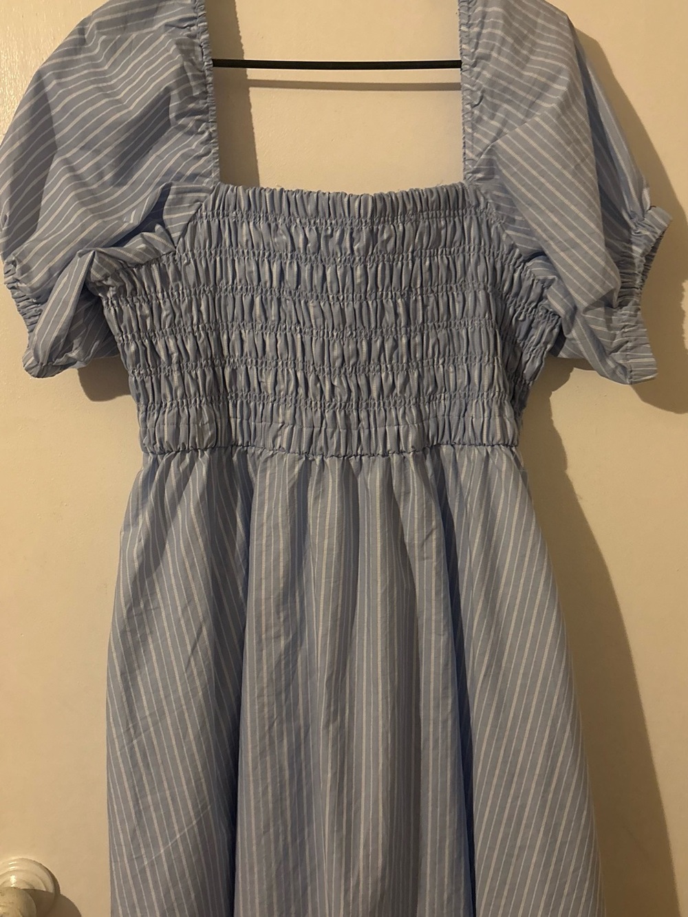 Celebrity Pink Light Blue & White Striped Smocked Puff-Sleeve Dress